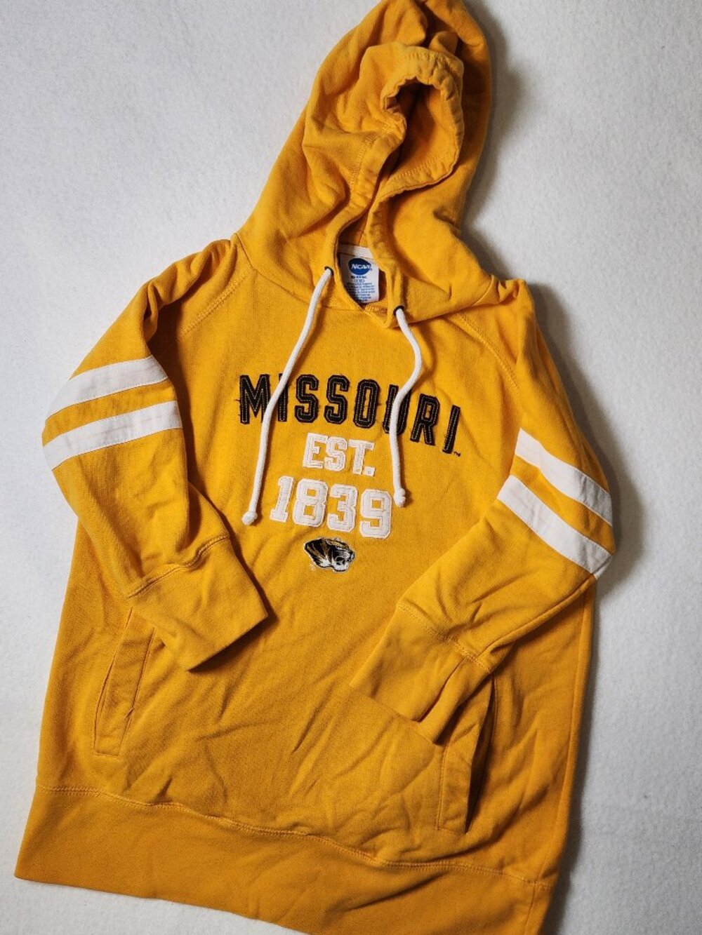 Missouri Tigers Mizzou Hoodie Heavy Stitched Applique Gold NCAA Size Large RARE